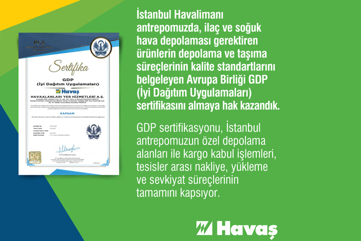 Havaş granted the EU GDP certificate that certifies quality in pharmaceuticals transportation
